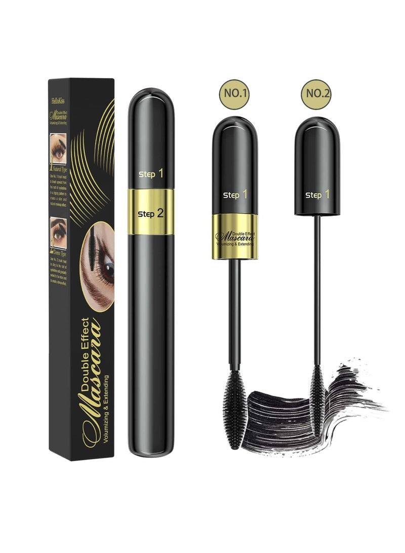 Excefore ماسكارا 4D، ماسكارا Vibely 2 في 1 4D Lash Cosmetics، ماسكارا تلسكوبية مقاومة للماء تدوم 5 مرات للحصول على تأثير إطالة وتكثيف طبيعي، ماسكارا كثيفة طويلة الأمد ومجعدة (قطعتان، بدون تكتل) - Image 1