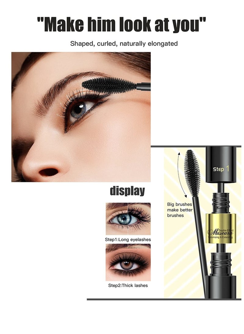Excefore ماسكارا 4D، ماسكارا Vibely 2 في 1 4D Lash Cosmetics، ماسكارا تلسكوبية مقاومة للماء تدوم 5 مرات للحصول على تأثير إطالة وتكثيف طبيعي، ماسكارا كثيفة طويلة الأمد ومجعدة (قطعتان، بدون تكتل) - Image 4