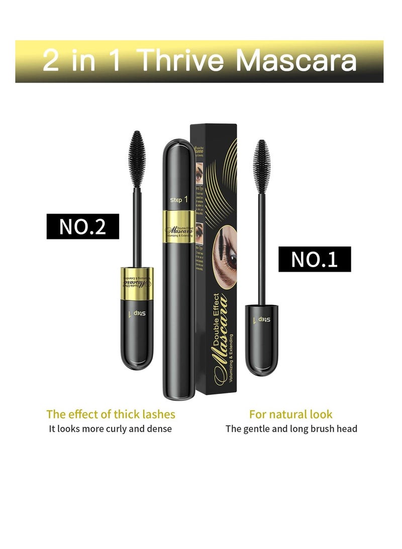 Excefore ماسكارا 4D، ماسكارا Vibely 2 في 1 4D Lash Cosmetics، ماسكارا تلسكوبية مقاومة للماء تدوم 5 مرات للحصول على تأثير إطالة وتكثيف طبيعي، ماسكارا كثيفة طويلة الأمد ومجعدة (قطعتان، بدون تكتل) - Image 2