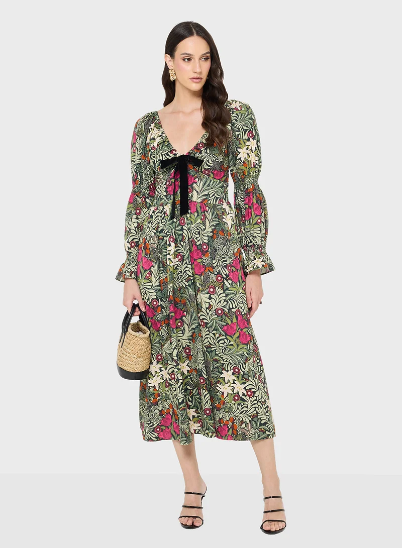 هوب اند ايفي Morris Society Front  Bow Long Sleeve Maxi Dess