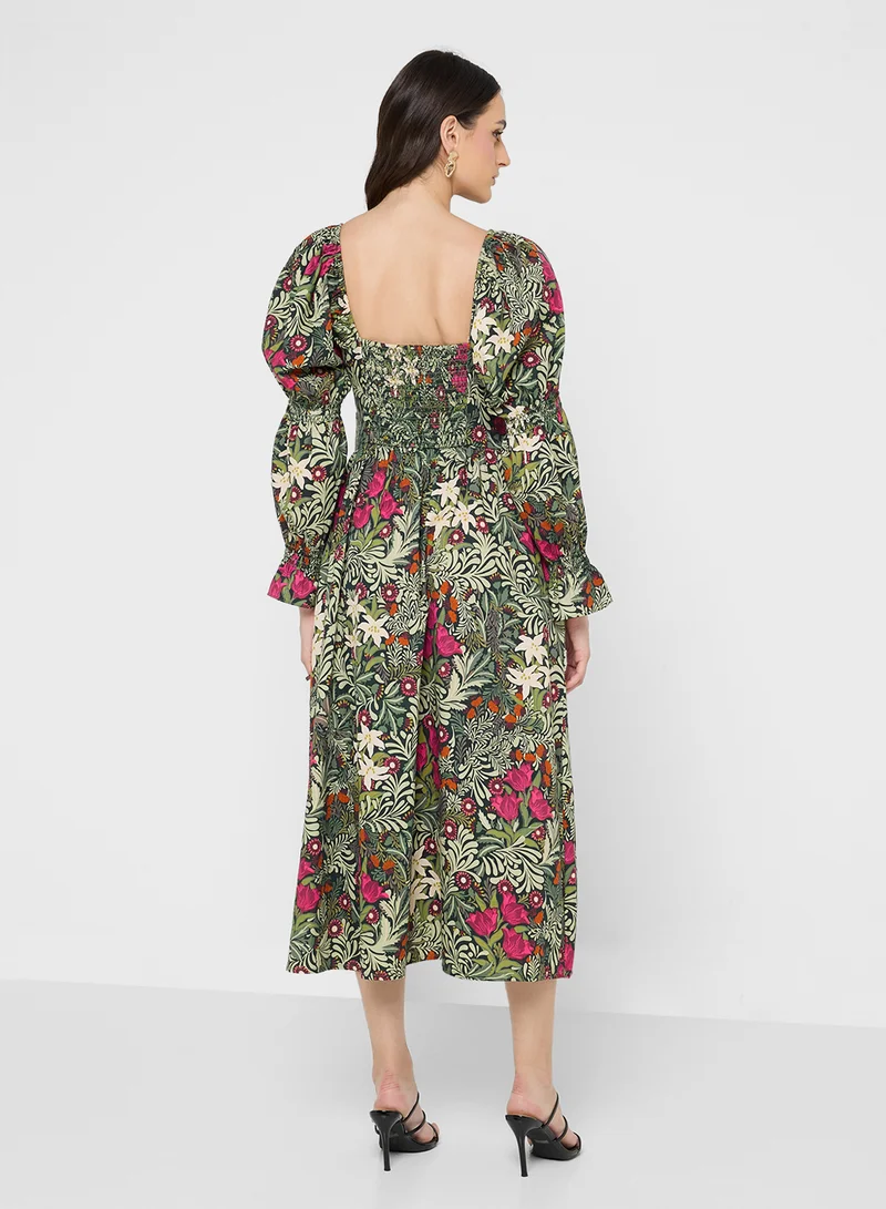 Hope & Ivy Front Bow Long Sleeve Maxi Dress- The William Morris Society