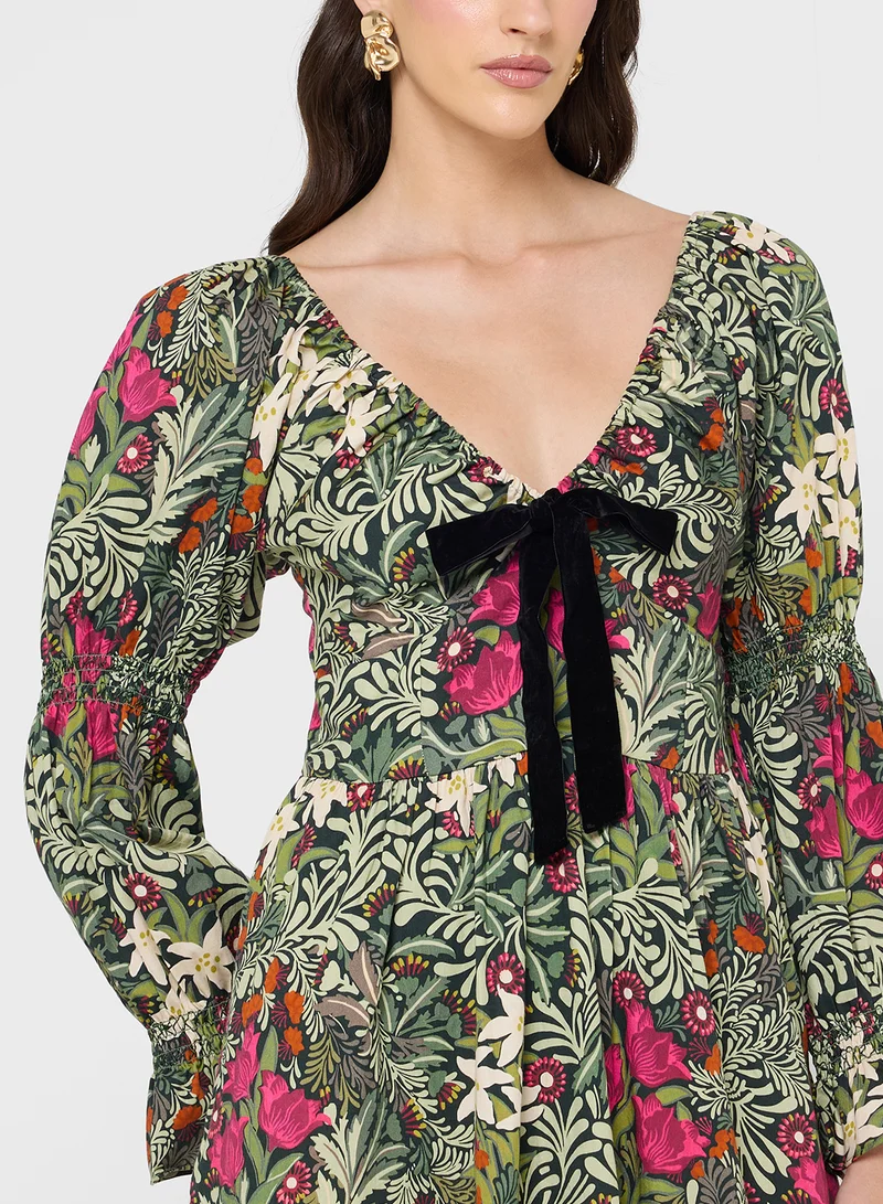 هوب اند ايفي Front Bow Long Sleeve Maxi Dress- The William Morris Society