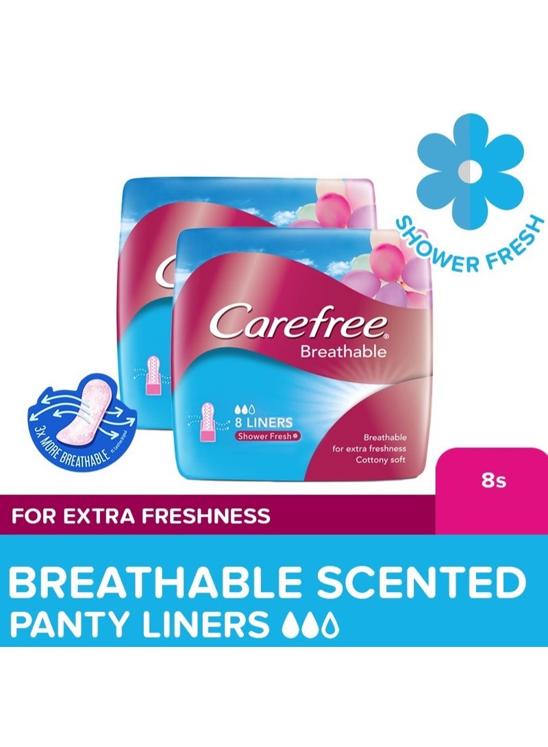Carefree Breathable Panty Liners Shower Fresh 8 Liners – Daily Freshness, Moisture Absorption & Comfortable Feminine Care - Image 2