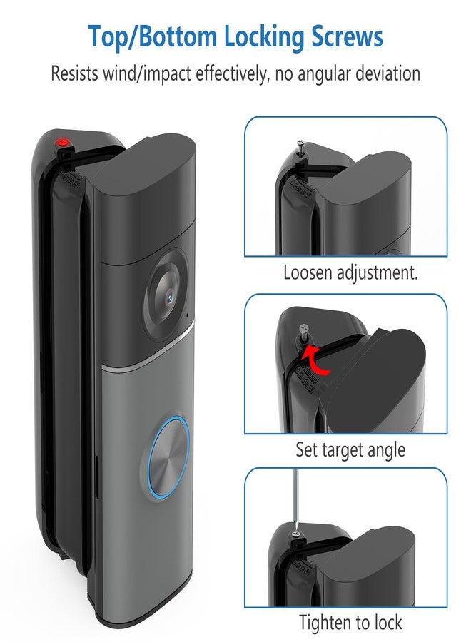 Pefecon R-ing Doorbell Angle Mount, 30-55 Degrees Adjustable Door Mount for Wired Doorbell Pro/Plus(Newest Model), Widen Corner View Kit, Left/Right Universal Installation for House(Black) - Image 5