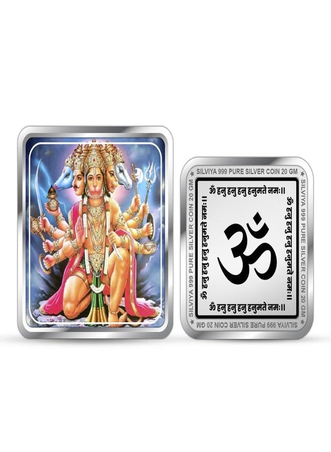 Silviya BIS Hallmarked Square Shape Hanuman Ji 999 Pure Silver Coin (20 Gram) | Symbol of Strength & Devotion | Puja & Protection | Ideal Keepsake | With Authenticity Certificate - Image 1