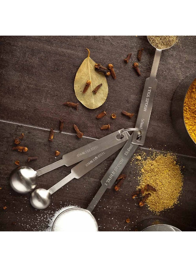 Restaurantware ملاعق قياس ميت لوكس 5.1 × 1.7 بوصة، 1 ملعقة قياس معدنية قابلة للغسل في غسالة الصحون - 4 قطع، قياسات منقوشة، مجموعة ملاعق قياس من الفولاذ المقاوم للصدأ، تشمل حلقة، للطهي - Image 3