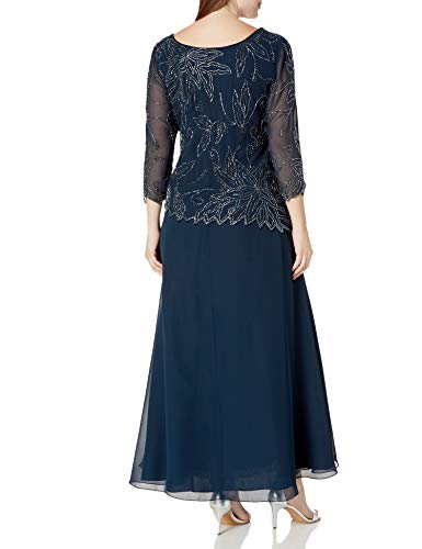 J Kara Women's Plus Size Sheer Sleeve Floral Beaded Long Dress, Navy/Luster/Grey, 18W - Image 5