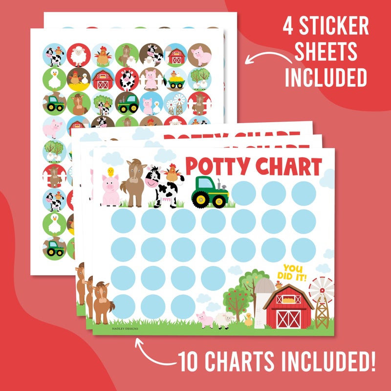 Hadley Designs Potty Training Chart for Toddlers Boys -10 Sticker Potty Chart for Toddlers Girls, 8.5x11" Potty Training Sticker Charts for Toilet Success, Farm Animals Toddler Reward Chart for Kids - Image 4