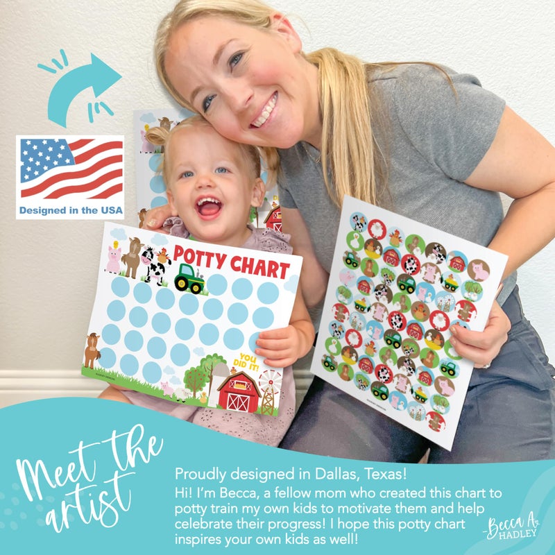 Hadley Designs Potty Training Chart for Toddlers Boys -10 Sticker Potty Chart for Toddlers Girls, 8.5x11" Potty Training Sticker Charts for Toilet Success, Farm Animals Toddler Reward Chart for Kids - Image 3