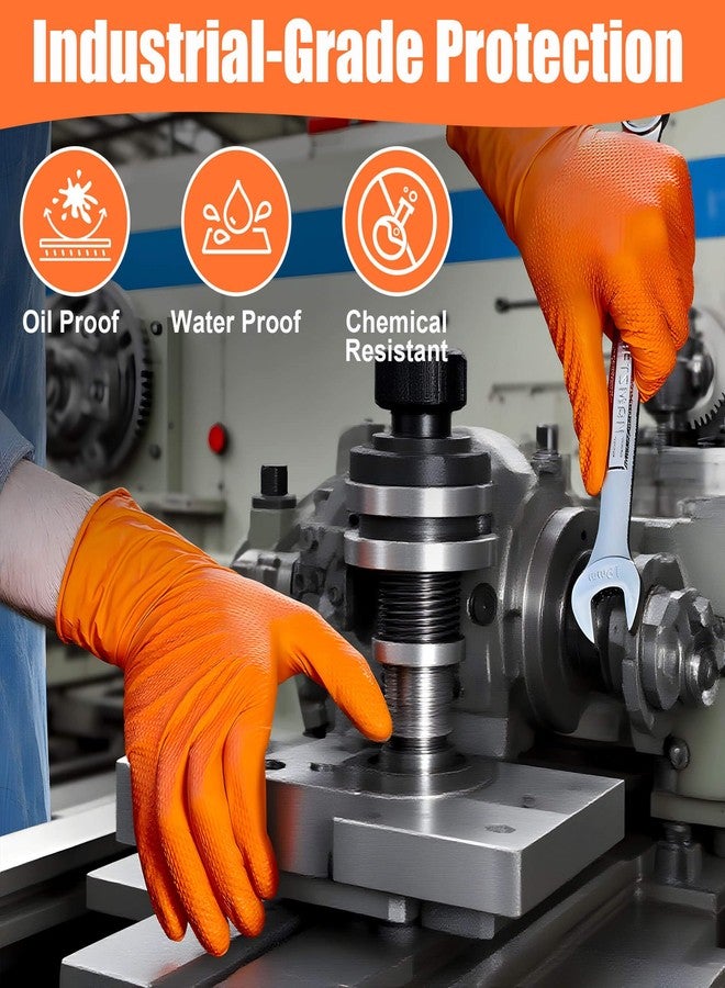 TREEGO 10 Mil Orange Nitrile Gloves X-Large - Heavy Duty Disposable Latex & Powder Free, Chemical Resistant, Diamond Grip for Automotive, Industrial, Cleaning - 100 Count - Image 3