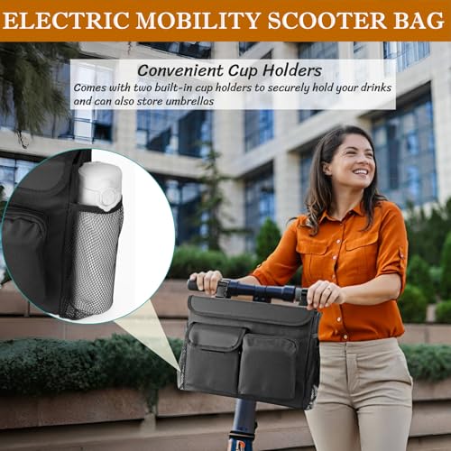 BLIRITEL Electric Scooter BagMobility Scooter Basket BagMobile Scooters Organizer Pouch with 14 Inch Laptop Pocket and 2 Cup Holders for Wheelchair Bike - Image 3