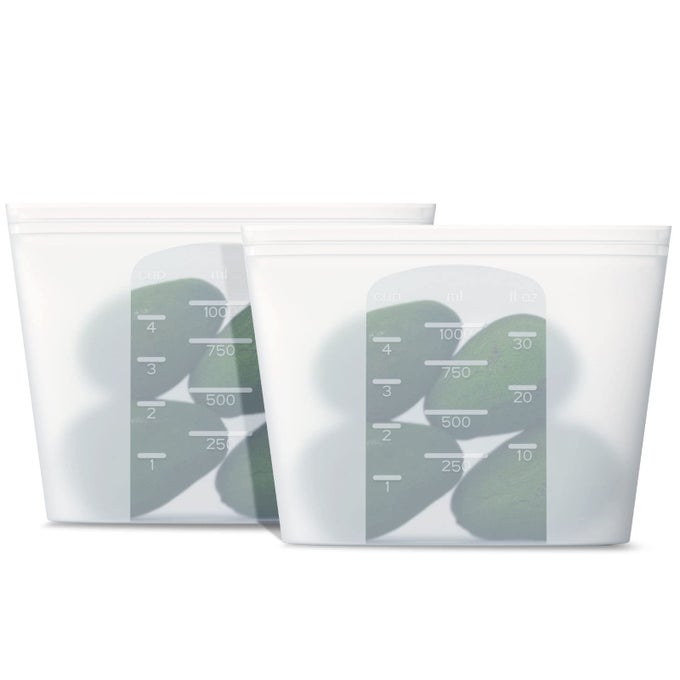 REUSABLE SILICONE FOOD STORAGE BAG FOR MICROWAVE OVEN FRIDGE FREEZER SOUS VIDE ZIP SEALED CONTAINERS 2 MIDDLE SIZE 32OZ 1000ML