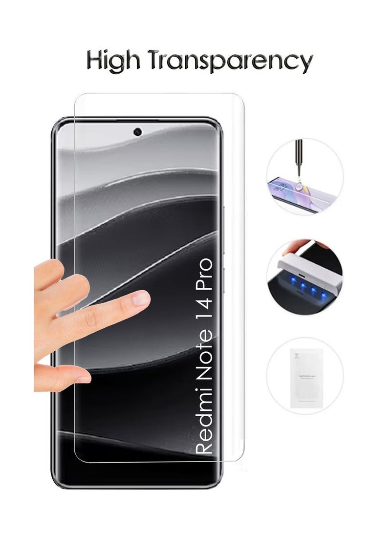 We are pleased to offer a curved ZC Glass Screen Protector featuring Full UV Glue and LED Lamp Curing, Delicate Touch, and Anti-Explosion Finger Print UnLock for Redmi Note 14 Pro - Image 1