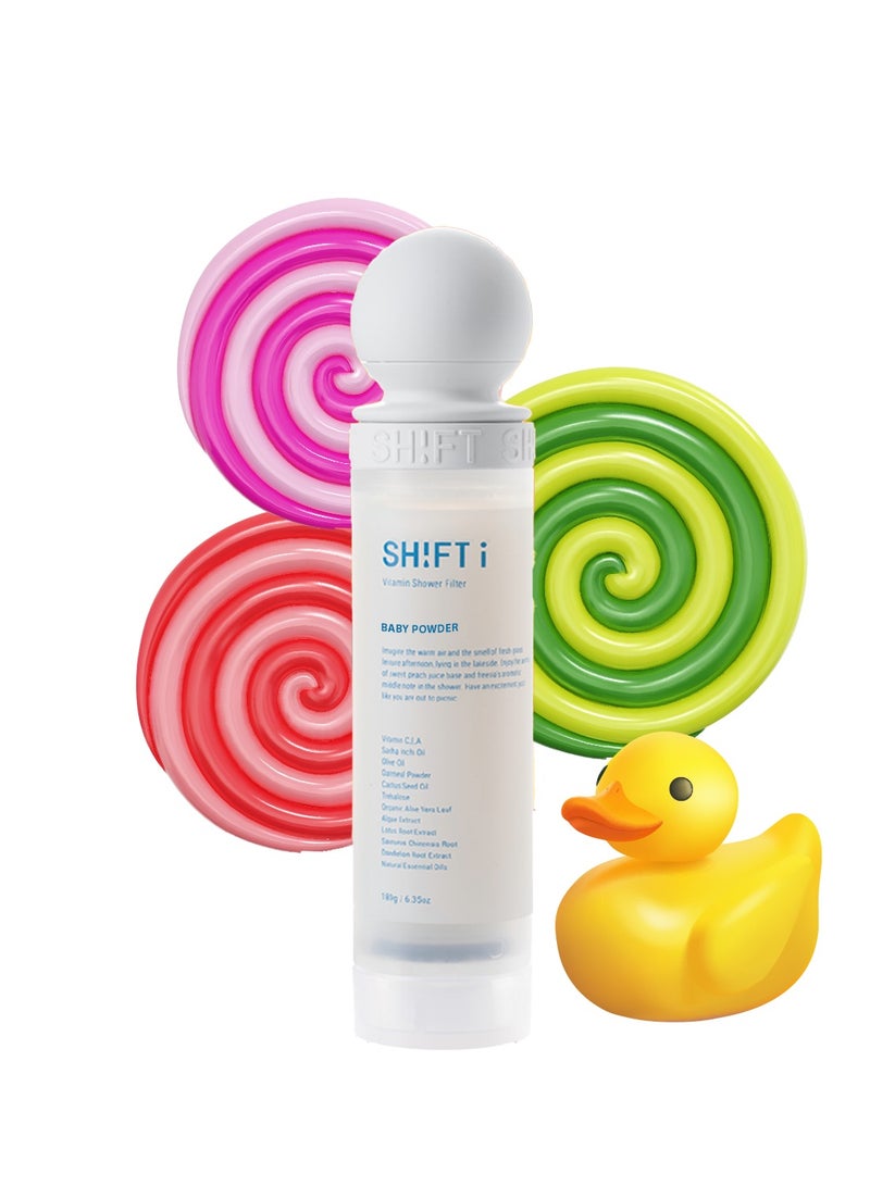 شفت فلتر استحمام SHIFT برائحة بودرة الأطفال للعناية بالبشرة والشعر، غني بفيتامين C، سهل التركيب، مزيل للكلور، متوافق مع معظم أنواع الدش، الإصدار الأول - Image 1