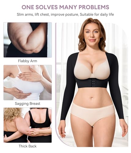 YERKOAD Arm Shapers for Women Flabby Arms Post Surgery Compression Sleeves Arm Faja Front Closure Shapewear Tops (Black, Medium) - Image 2