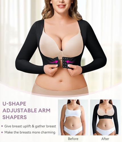 YERKOAD Arm Shapers for Women Flabby Arms Post Surgery Compression Sleeves Arm Faja Front Closure Shapewear Tops (Black, Medium) - Image 4