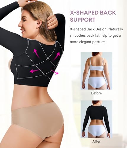 YERKOAD Arm Shapers for Women Flabby Arms Post Surgery Compression Sleeves Arm Faja Front Closure Shapewear Tops (Black, Medium) - Image 5