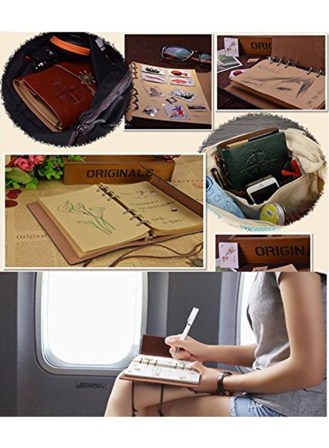 DOUGEI Multifunction Vintage PU Leather Cover Loose Leaf Blank Travel Journal Notebook With Unlined Paper,A6 7 inches - Image 3