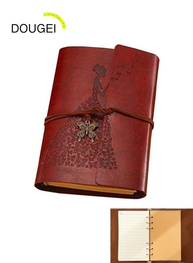 DOUGEI Multifunction Vintage PU Leather Cover Loose Leaf Blank Travel Journal Notebook With Unlined Paper,A6 7 inches - Image 1