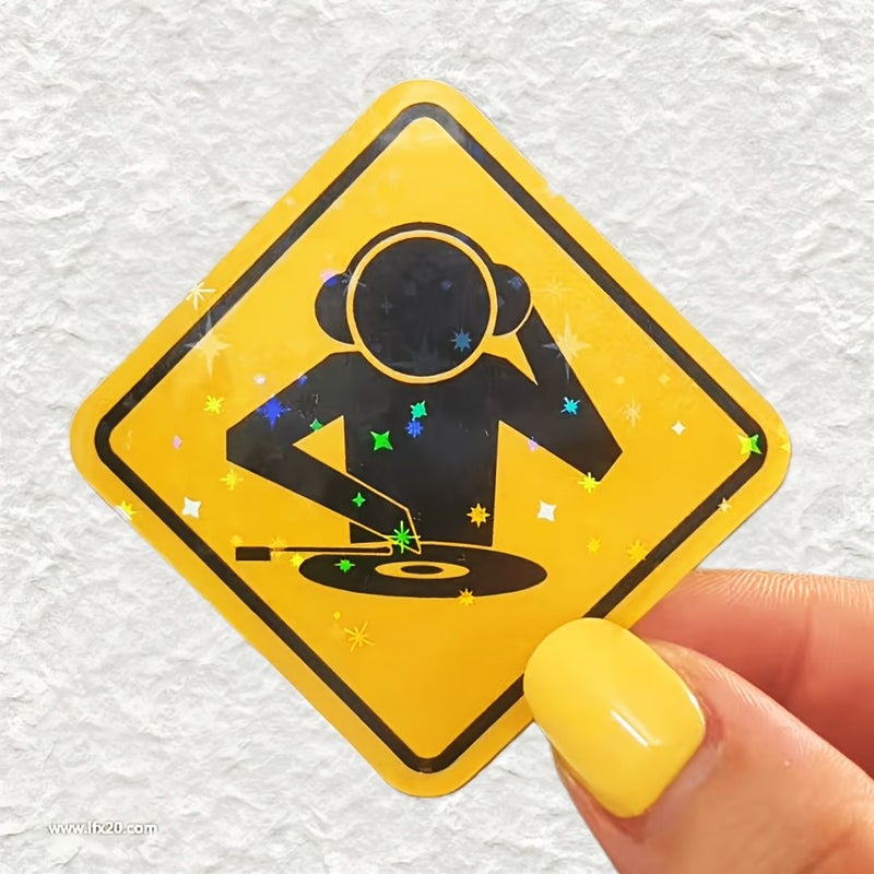 3 Pcs Assorted Color Star Decorative Square Stickers Yellow Background DJ Street Trend Music Atmosphere Fun Warning Bumper Stickers Durable Matte Finish Self Adhesive for Car Window Laptop Truck Van Water Bottle - Image 2