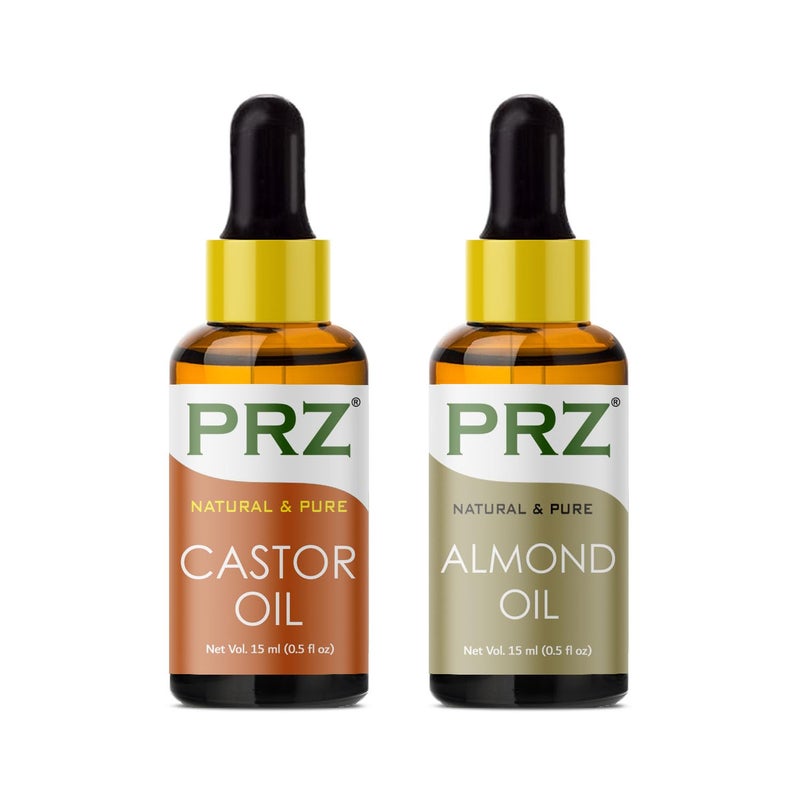 PRZ Combo of Cold Pressed Castor & Almond Carrier Oil, 100% Pure Natural & Therapeutic Grade Oil for Aromatherapy, Body Massage, Skin Care & Hair Care (15ML Each) - Image 5