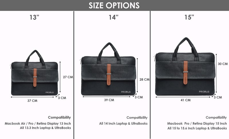 Probus Canvas Messenger Laptop Sleeve Case Cover Bag for Men/Women Black| 14" - Image 4