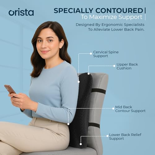 Orista™ Advance Gel Blended Memory Foam Posture Corrector Full Length Back Support, Orthopedic Lumbar Support Back Pain Relief Durable Back Pillow for Office Chair & Home Use | Breathable Mesh Cover - Image 5