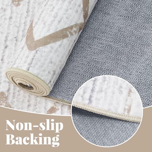jinchan Moroccan Runner Rug 2x6 - Kitchen Machine Washable Runner Rug Modern Geometric Soft Low-Pile Lightweight Non-Slip Carpet for Entryway Hallway Laundry Room Bedroom Farmhouse (2x6ft,Taupe) - Image 3