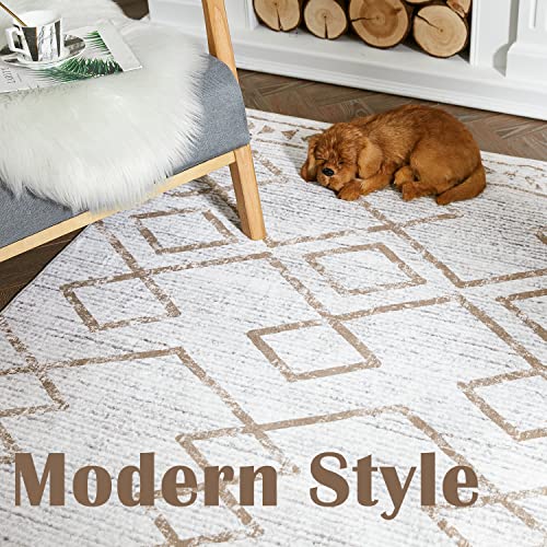 jinchan Moroccan Runner Rug 2x6 - Kitchen Machine Washable Runner Rug Modern Geometric Soft Low-Pile Lightweight Non-Slip Carpet for Entryway Hallway Laundry Room Bedroom Farmhouse (2x6ft,Taupe) - Image 5