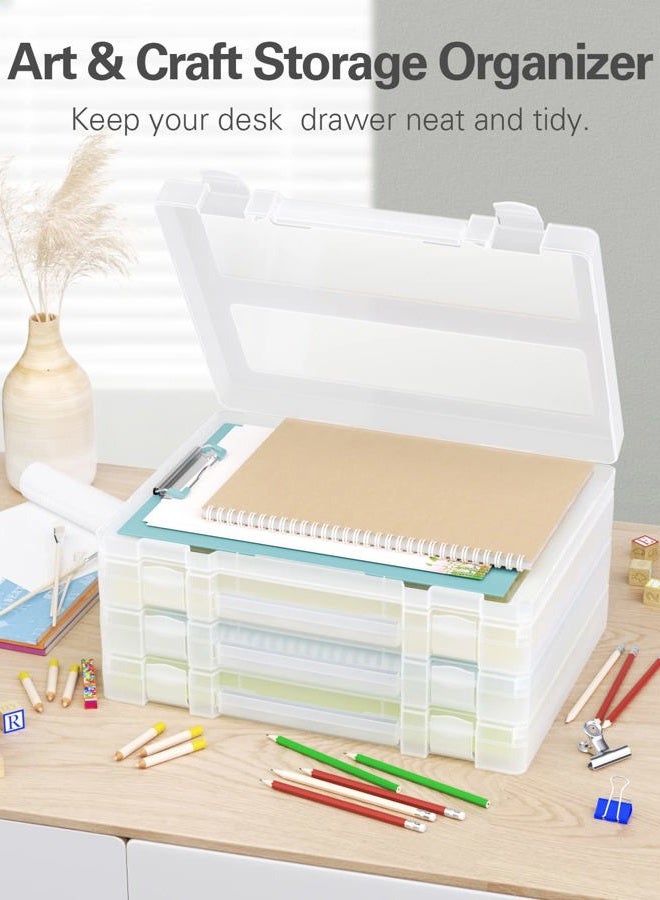 Denkee Large Thick Durable Portable Project Case for 8.5" x 11" Letter A4 File Paper, Plastic Storage Box with Handle, Documents Magazines Paper Protector, Office Supplies File Storage Case, 4 Pack - Image 4