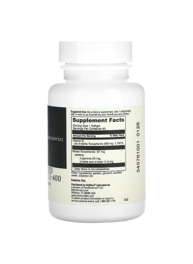 DaVinci Laboratories DaVinci Laboratories, Natural Mixed Tocopherol E-400, 60 Softgels  - Image 2
