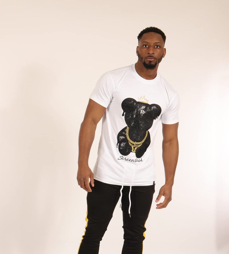 SCREENSHOT-S11222 Mens Hip-Hop Streetwear Ultra Premium Quality Tee - Big Head Shadow Teddy Bear Patch Embroidery Gel Print T-Shirt-White-Medium - Image 2