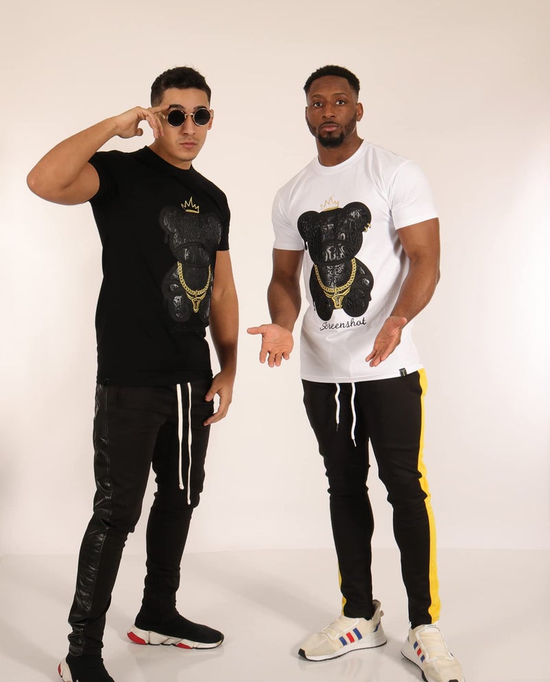 SCREENSHOT-S11222 Mens Hip-Hop Streetwear Ultra Premium Quality Tee - Big Head Shadow Teddy Bear Patch Embroidery Gel Print T-Shirt-White-Medium - Image 3