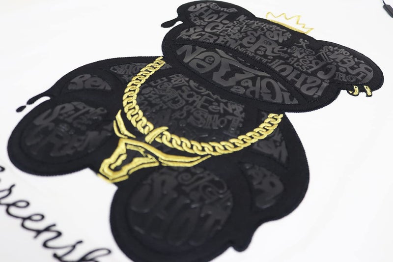 SCREENSHOT-S11222 Mens Hip-Hop Streetwear Ultra Premium Quality Tee - Big Head Shadow Teddy Bear Patch Embroidery Gel Print T-Shirt-White-Medium - Image 4
