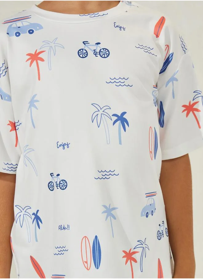 ستايلي Summer Graphic Print Round Neck T-Shirt