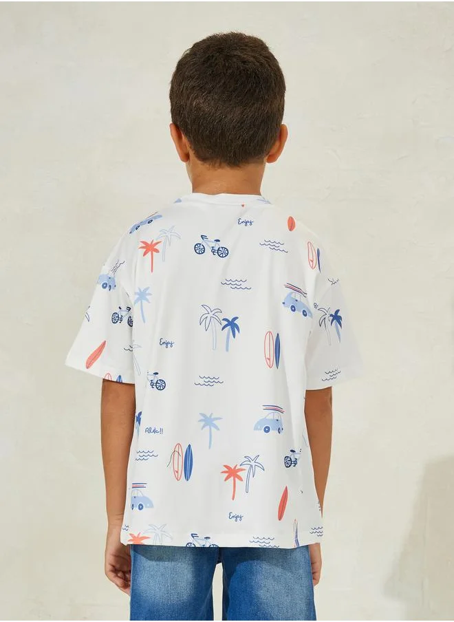 ستايلي Summer Graphic Print Round Neck T-Shirt
