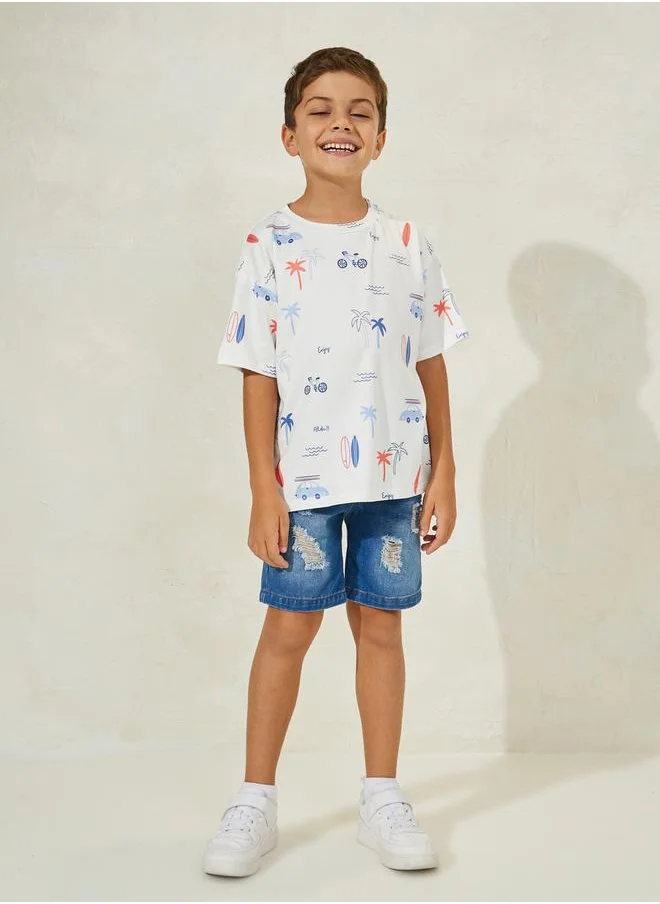 ستايلي Summer Graphic Print Round Neck T-Shirt