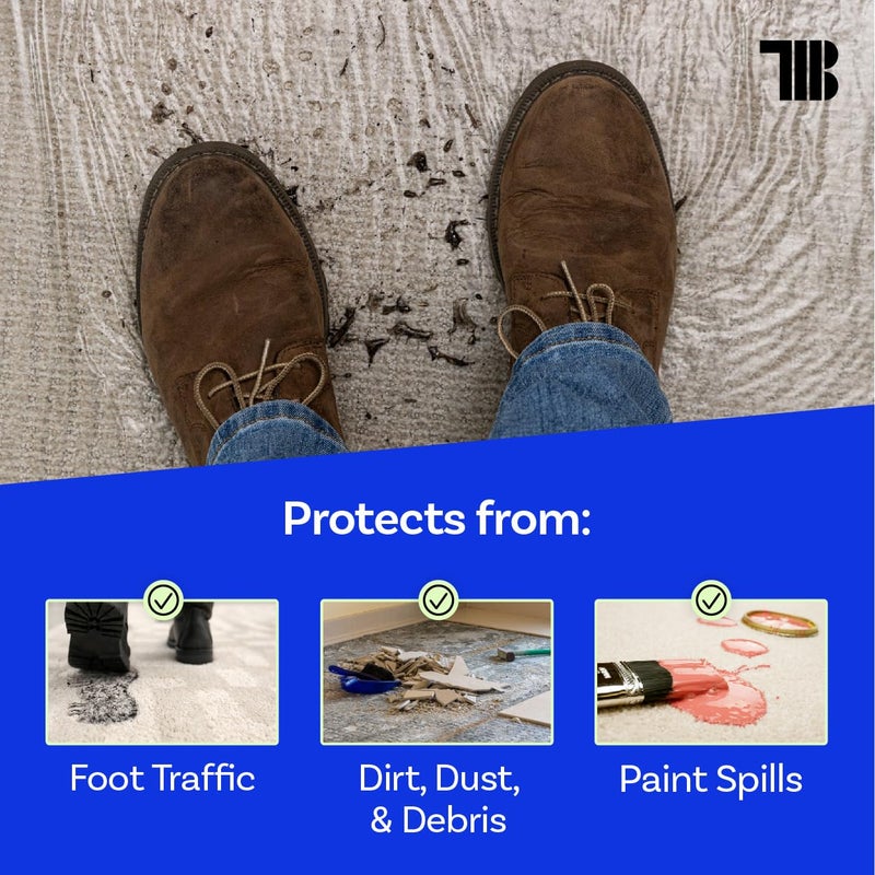 TapeManBlue Carpet Protection Film 36" x 200' roll, Self Adhesive Plastic Carpet Protector Film with Clean Removal & Easy Unwind, Durable Protection Tape to Shield Your Surface from Dirt and Spills - Image 3