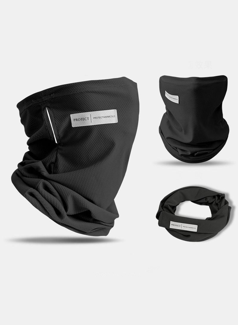 Protect UPF 50+ Sun Protection Set for Men and Women - Cool Ice Silk Sleeves and Mask with Thumb Holes, UV Protection, Compression UV Cooling Sunscreen, Elastic Sweat Wicking, Loose Fit, Suitable for Outdoor Running, Cycling, Fishing, Golf (Black) - Image 2