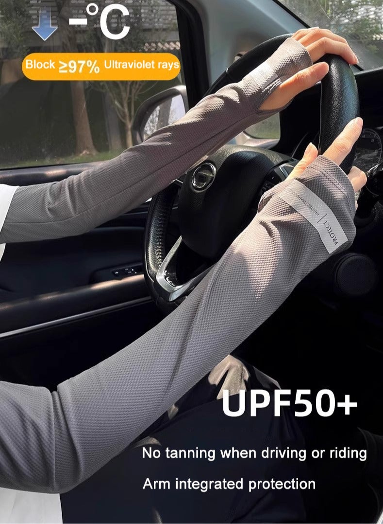 Protect UPF 50+ Sun Protection Set for Men and Women - Cool Ice Silk Sleeves and Mask with Thumb Holes, UV Protection, Compression UV Cooling Sunscreen, Elastic Sweat Wicking, Loose Fit, Suitable for Outdoor Running, Cycling, Fishing, Golf (Black) - Image 5