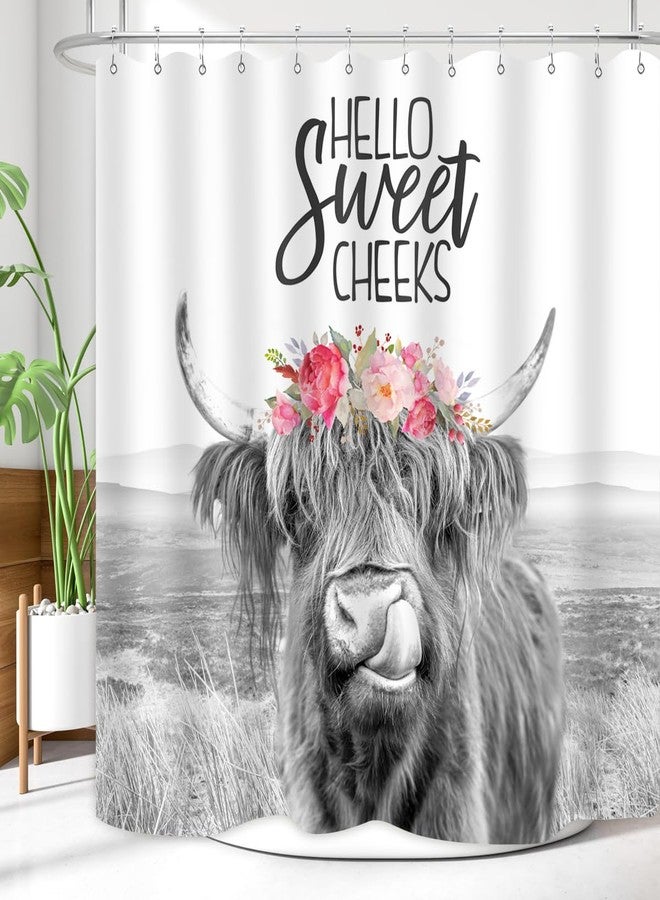 ZXMBF Farmhouse Highland Cow Shower Curtain Wildlife Bull Cattle Western Farm Grassland Vintage Rustic Animal Country Home Bathroom Decor Waterproof Fabric 72Lx72W Inch with Plastic 12PCS Hooks - Image 4