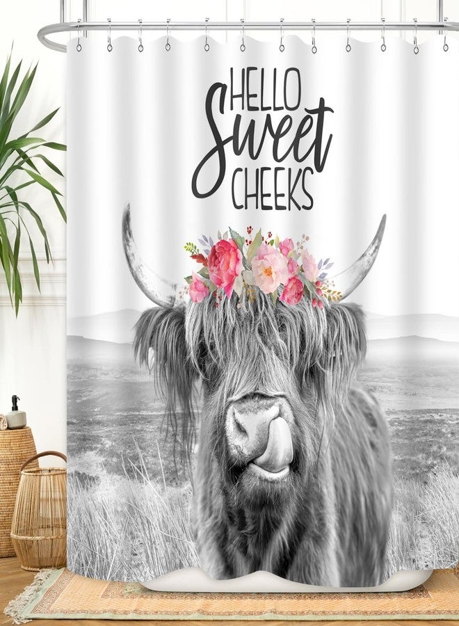 ZXMBF Farmhouse Highland Cow Shower Curtain Wildlife Bull Cattle Western Farm Grassland Vintage Rustic Animal Country Home Bathroom Decor Waterproof Fabric 72Lx72W Inch with Plastic 12PCS Hooks - Image 1