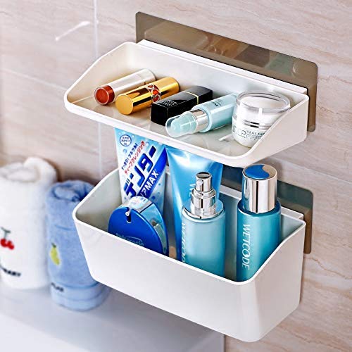 EMNDR Plastic 3 Layer Bathroom Cosmetic Organizer with Towel Rail Shelves Storage Rack (White) - Image 3