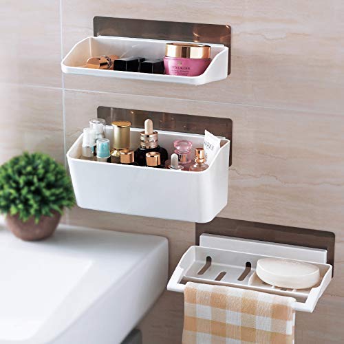 EMNDR Plastic 3 Layer Bathroom Cosmetic Organizer with Towel Rail Shelves Storage Rack (White) - Image 2