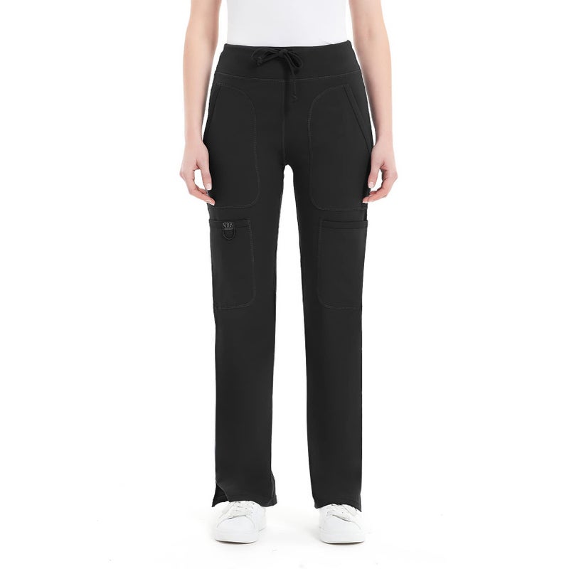 QBK Yoga Scrub Pants Women Mid Rise Yoga Work Pants- Five Pocket Cargo Scrub Pant (X-Large, Black-Tall) - Image 3