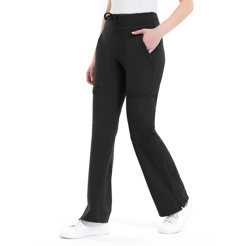 QBK Yoga Scrub Pants Women Mid Rise Yoga Work Pants- Five Pocket Cargo Scrub Pant (X-Large, Black-Tall) - Image 5