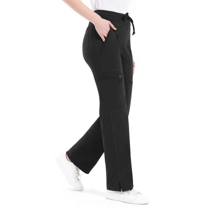 QBK Yoga Scrub Pants Women Mid Rise Yoga Work Pants- Five Pocket Cargo Scrub Pant (X-Large, Black-Tall) - Image 4