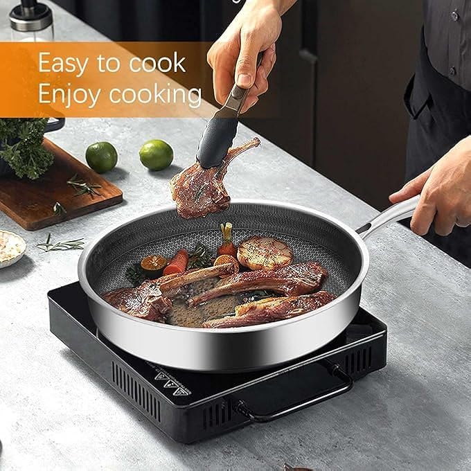 Unity 28Cm Stainless Steel Wok Pan With Glass LidSkillet NonstickStir Frying Pan Induction Compatible For Gas Electric Induction Ceramic Stoves And Oven Resistant 28Cm - Image 5