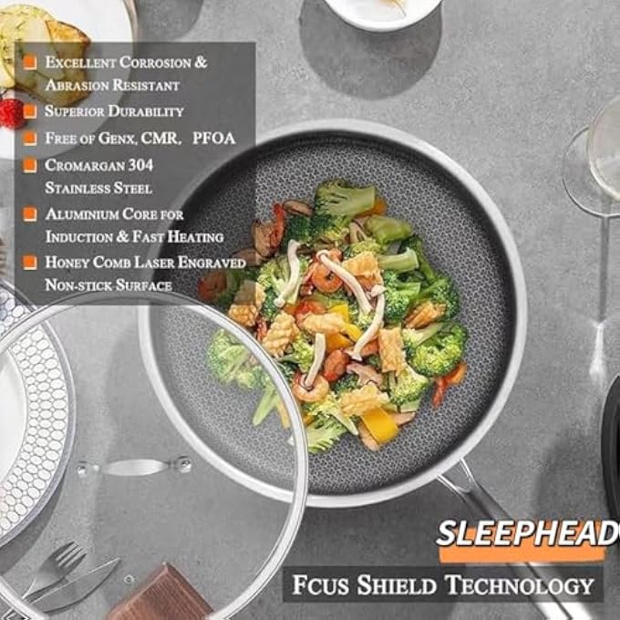 Unity 28Cm Stainless Steel Wok Pan With Glass LidSkillet NonstickStir Frying Pan Induction Compatible For Gas Electric Induction Ceramic Stoves And Oven Resistant 28Cm - Image 4