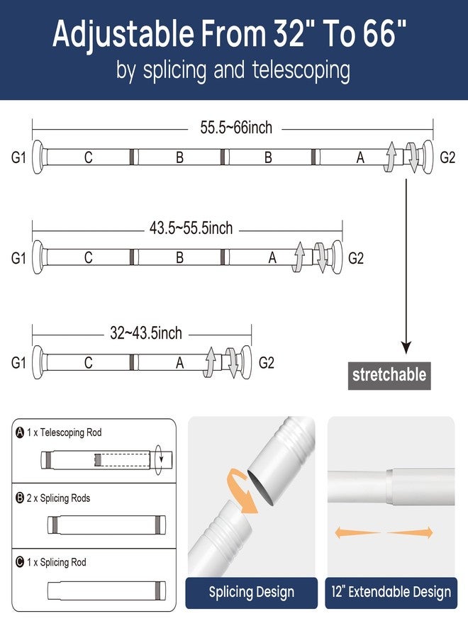 ENJOYBASICS Adjustable Spring Tension Curtain Rod 32 to 66 Inches, Stainless Steel White Shower Rod No Drilling, 7/8" Tension Rod for Window, Bathroom, Closet, Room Divider, 2 Pack - Image 3